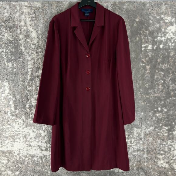 Venezia Jackets & Blazers - Venezia Size 16 Notched Trench Overcoat Notched Button Burgundy Long Sleeve